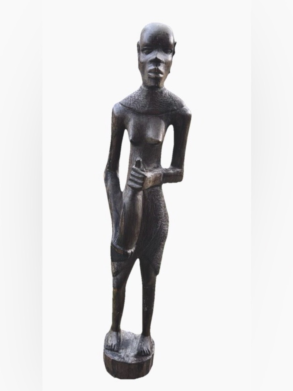 Hand Carved Wood Tribal Statue African Style Folk Art Sculpture Vintage Decor